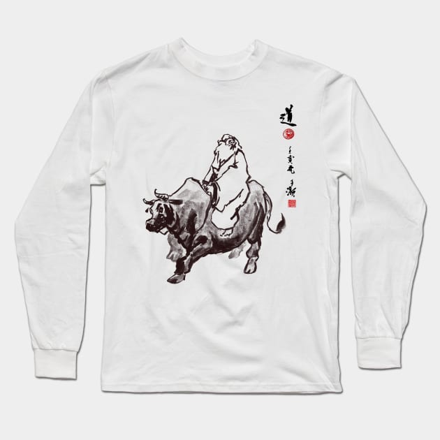 Laozi Riding Ox (normal way) Long Sleeve T-Shirt by Huluhua